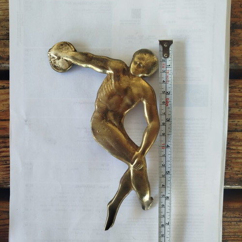Decorative brass statue of ancient Greek Discobolus by Myron used
