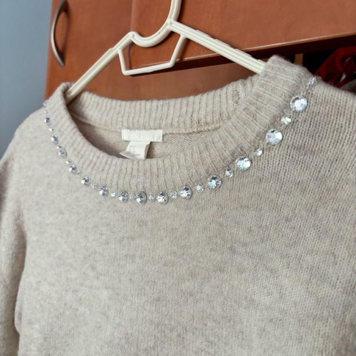 H&M women's sweater with rhinestones, beige, size S-M