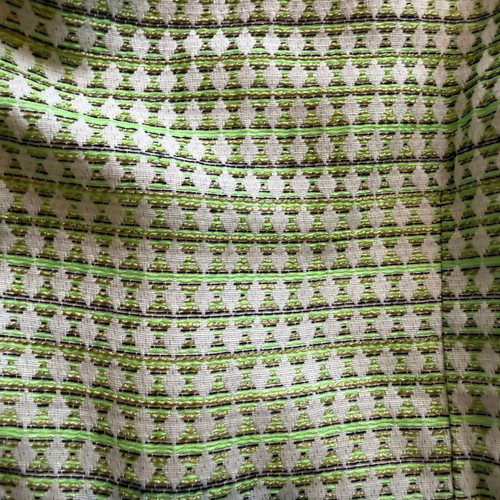 BO2 sleeveless A-line dress with green geometric brocade pattern