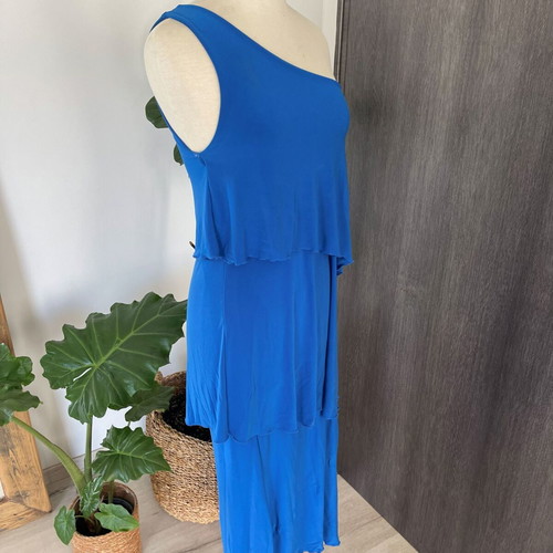 Royal Blue One-Shoulder Layered Maxi Dress