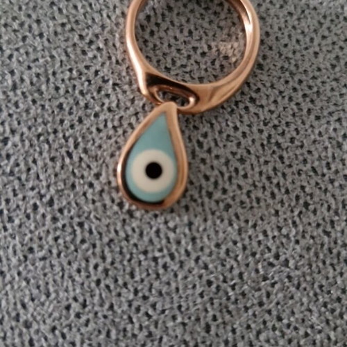 Very Gavello K9 gold ring with eye, size 51, turquoise and gold