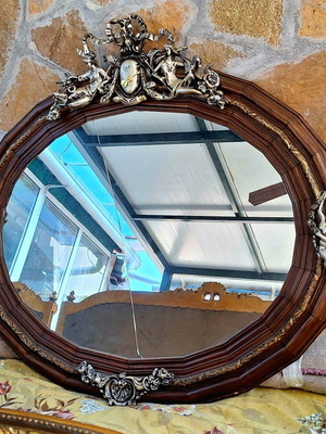 Vintage Victorian style mirror with brass details, solid wood, like new