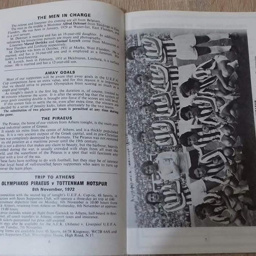 Official Tottenham-Olympiakos match program 25 October 1972 like new