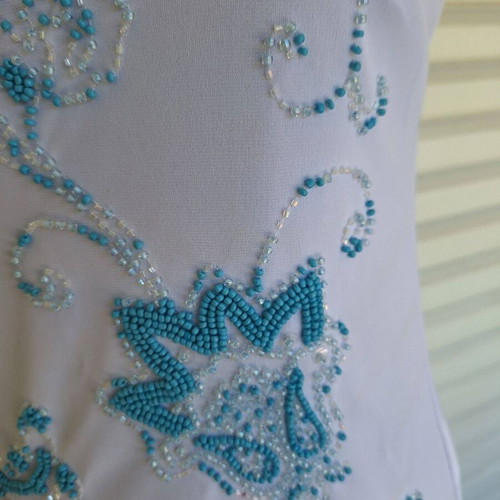 White sleeveless top with turquoise bead embroidery new