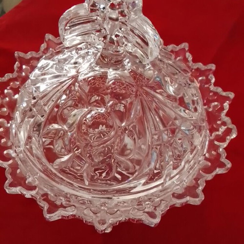 Crystal fondue dish, ornate