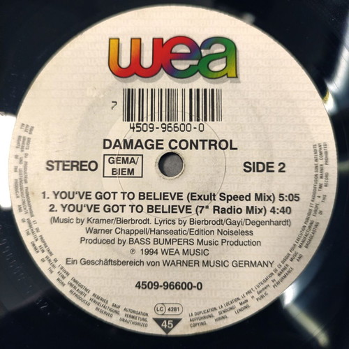 Damage Control You've Got To Believe 12'' Vinyl Maxi Single used