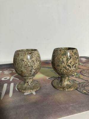 Pair of fossil limestone goblets, vintage