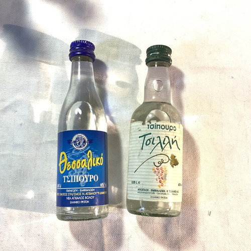 Greek liquor miniatures used, set of 7 bottles