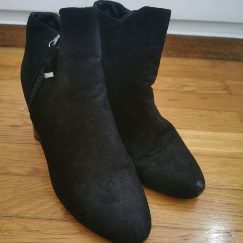 Bershka ankle boots with thick silver heel, black suede, size 37 like new