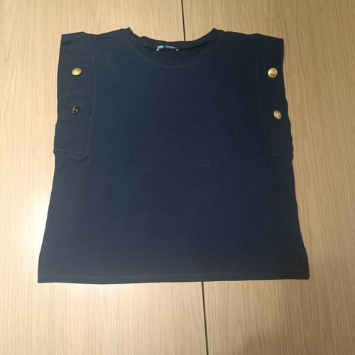 Zara black top with gold buttons, 100% cotton, new