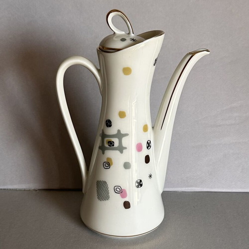 Vintage Bavaria porcelain coffee pot with lid, Mid-Century design