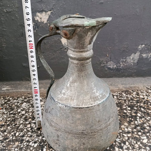 Copper ewer with inscriptions from 1921, used