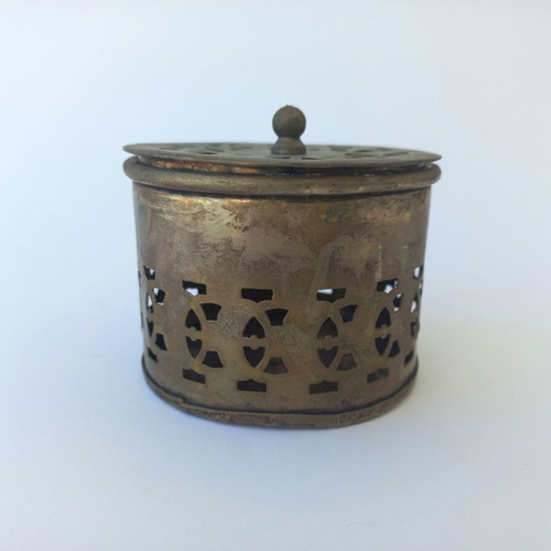 Old handmade silver-plated box candle holder used