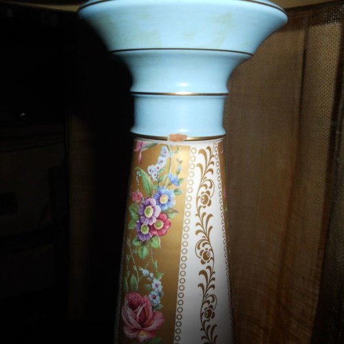 Sevres style Bleu Celeste table lamp used, ceramic and bronze