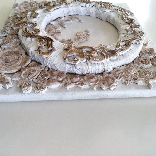 Handmade Mixed Media Relief Canvas Baroque Vintage Style 30x30 cm