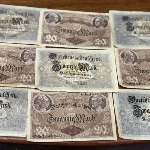 20 Mark 1914 banknotes, lot of 9