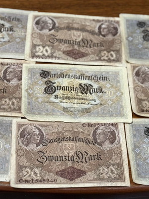 20 Mark 1914 banknotes, lot of 9