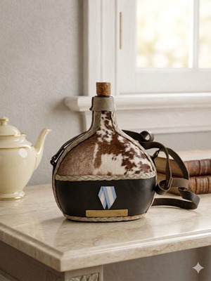 Vintage traditional leather and fur flask from Argentina