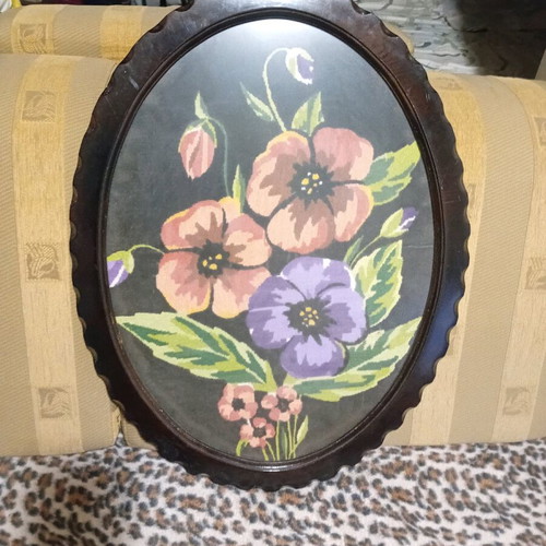 embroidered vintage painting with beautiful flowers