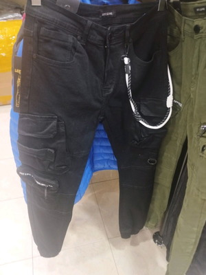 Men's black denim pants with elastic and drawstring new