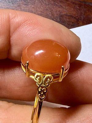 Vintage δαχτυλίδι 925 από ασήμι με μεγάλο ροζ χαλαζονίτη, επιχρυσωμένο, ρυθμιζόμενο, καινούργιο