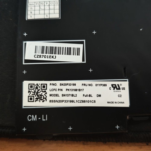 Lenovo Thinkpad Keyboard for T480s/E480/E485/L380 Danish Nordic with Greek punctuation stickers