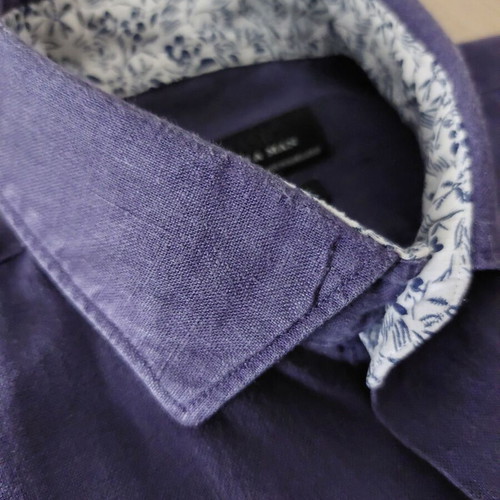 Zara Man linen shirt small, navy blue, slim fit, used