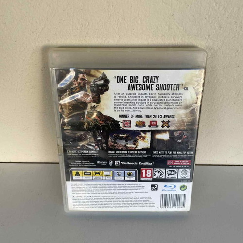 Rage PS3 game used, no manual, case with front tear