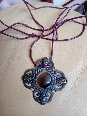 Vintage necklace motif with gold and silver, semiprecious stone, new