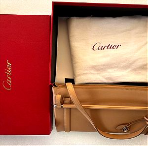 Αυθεντική δερμάτινη τσάντα Cartier μπεζ-ροζ χρώμα με το κουτί της