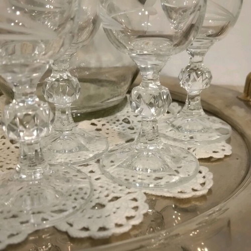 Liqueur set like new, 5 glasses, bottle, silver-plated tray