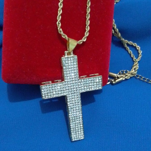 Large cross with rhinestones on hip hop chain gold plated new