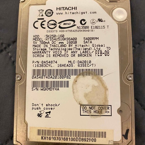 Hitachi 160GB 2.5" SATA hard drive for laptop used