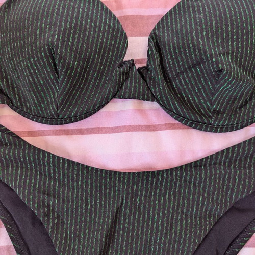 Bikini large black with thin green stripes like new