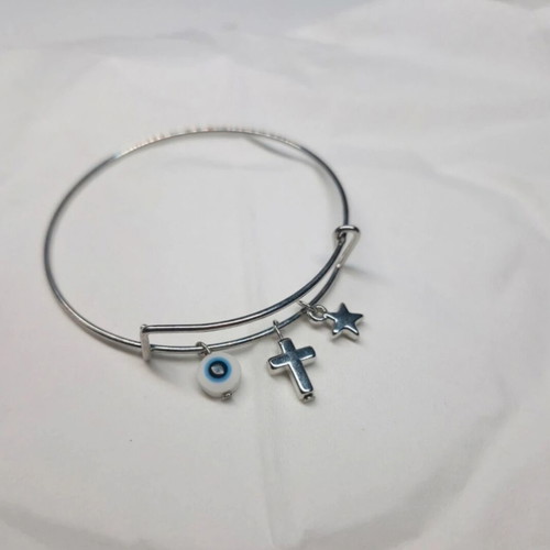 Martyrika silver bracelets, pack of 18, handmade with eye, star and cross charms