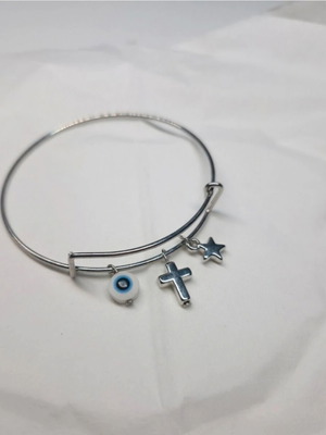 Martyrika silver bracelets, pack of 18, handmade with eye, star and cross charms
