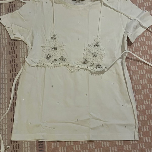 Zini t shirt white with detachable bralette with rhinestones like new