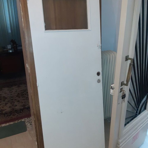 Wooden doors used, set of 2, one with glass and one with small windows