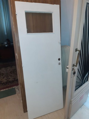 Wooden doors used, set of 2, one with glass and one with small windows