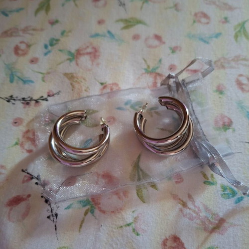 Earrings new, stainless steel, gray