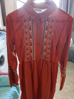 Dress with folk motifs new, handmade embroidery, size 38, orange