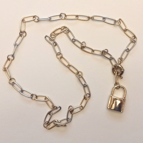 Long stainless steel necklace Bijou Brigitte bicolor gold - silver new