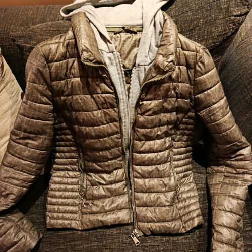 Khaki jacket like new with removable hoodie and inner sweatshirt