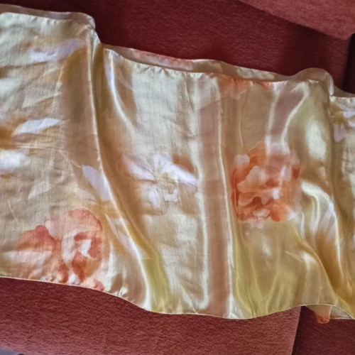 Scarf with floral design, 100% polyester, gold color from Italy