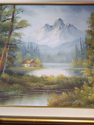 Painting idyllic landscape used with damaged frame