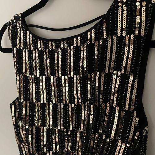 Dress with sequins and open back new by Celestino, black and gold