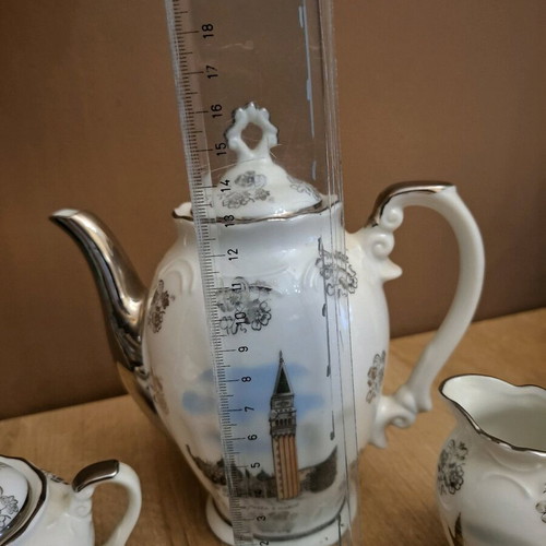 Vintage Bavaria porcelain tea set with painted Italian city scenes, like new