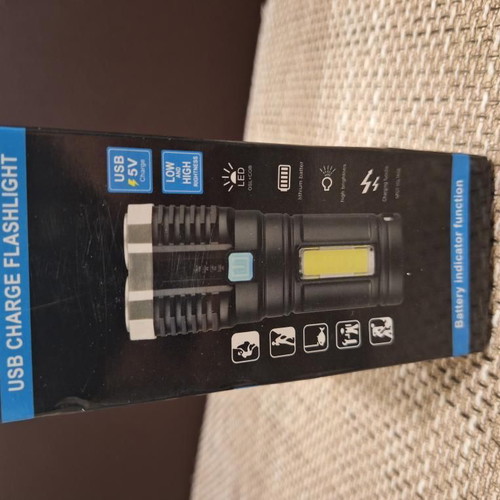 LED flashlight USB rechargeable tactical lamp with high lumen COB 4X LED