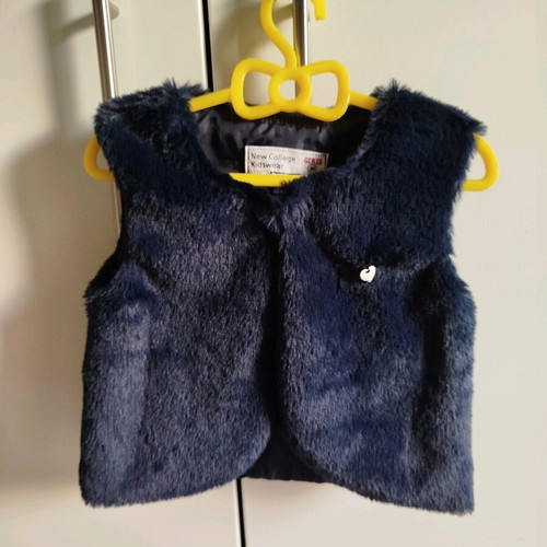 New College sleeveless fur vest blue navy for 2-2.5 years like new