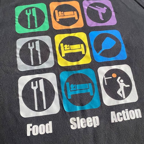 Kids T-shirt with Food Sleep Action print used, black